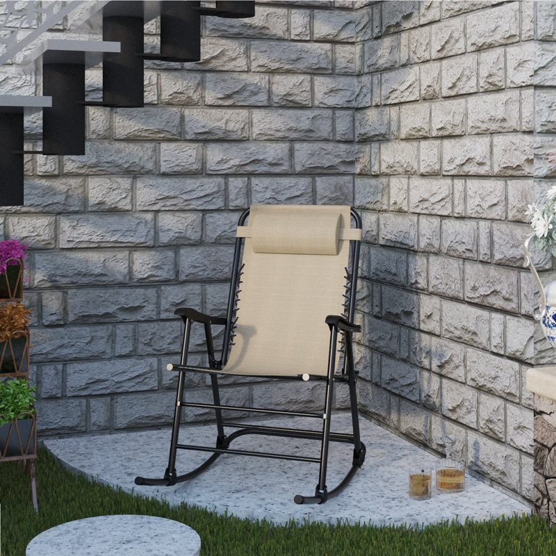 Chaise berçante en métal avec coussins Kantzer, Beige