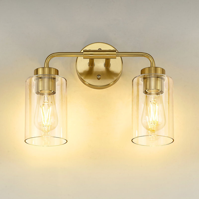 Éclairage de meuble-lavabo rétro à intensité variable, abat-jour en verre, H 10,8 po x l 14,4 po x P 6,2 po, Or brossé