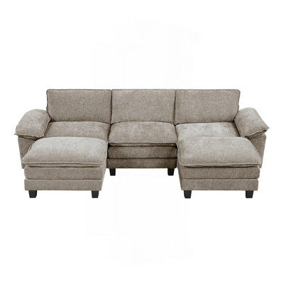 Modern Contemporary 5-Piece Modular Sectional With Ottomans Plush Comfort Chenille Upholstery Living Room Furniture Durable Plywood