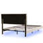 European King(160X200cm) Floating LED Linen Bed Frame With USB Charging Station, Beige Upholstered Platform With Underbed Light