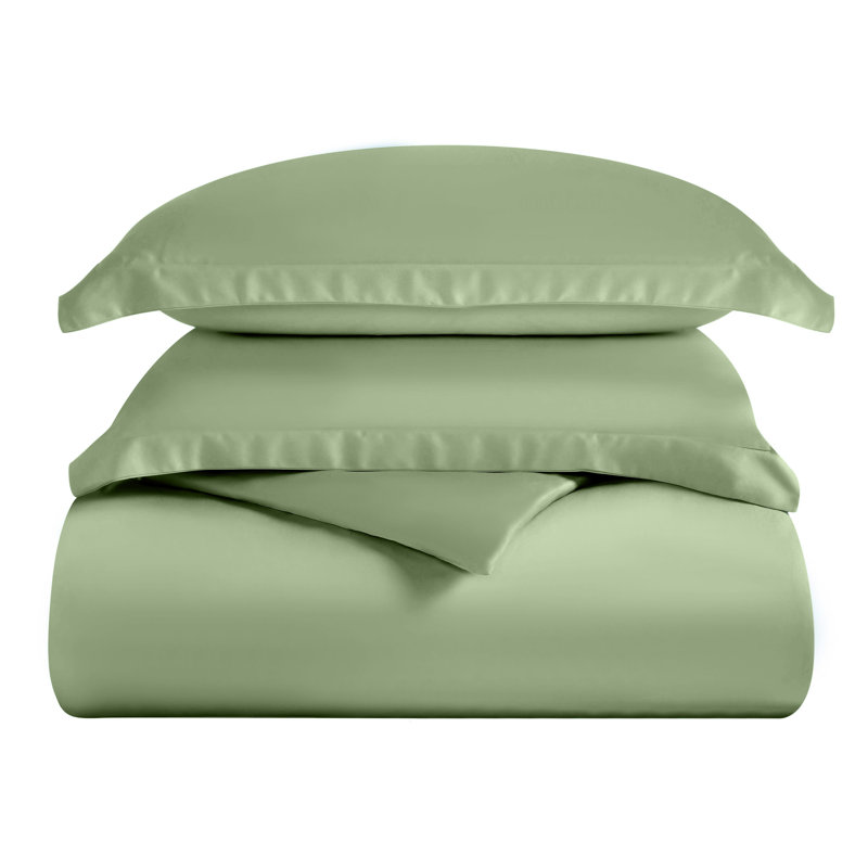 Superior 300 Thread Count Rayon from Bamboo Modern & Contemporary 3 Piece Duvet Cover Set, Sage, Full/Queen Duvet Cover