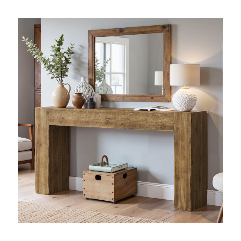 63-Inch Solid Wood Console Table, Farmhouse Entryway Table, Sofa Table, Brown