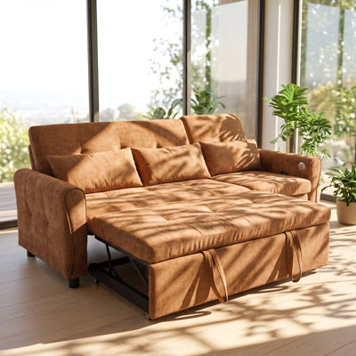 Solomon 82" W x 33.5" D x 36" H Chenille Reversible 3-Seater Sleeper Sofa with Recliner