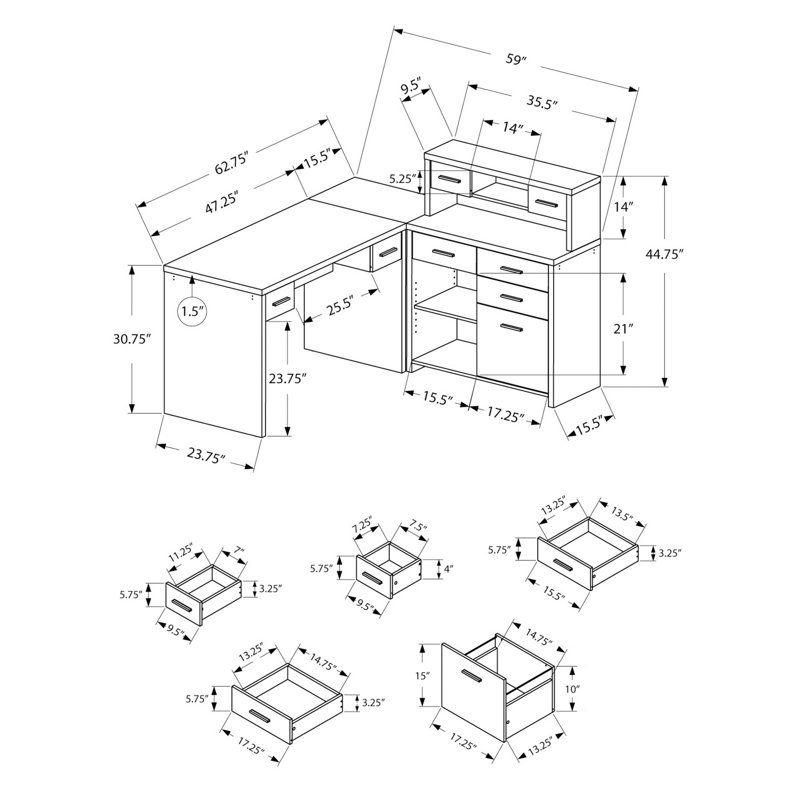 Aschley Computer Desk Home Office Corner Storage Drawers L Shape Work Laptop Laminate, Taupe Beige