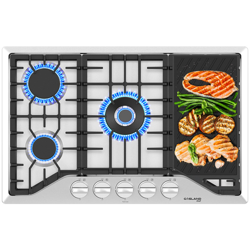 Gasland Chef 30" 5 Burners Gas Cooktop with Reversible Cast Iron Grill/Griddle, NG/LPG Convertible