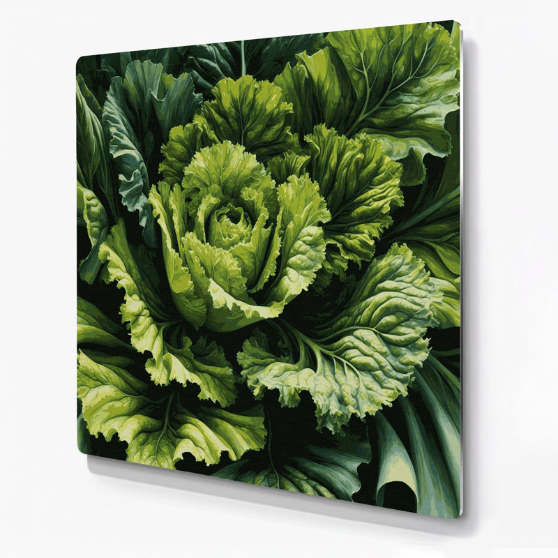 Art mural en métal vert légumes escarole, H 16 po x l 16 po