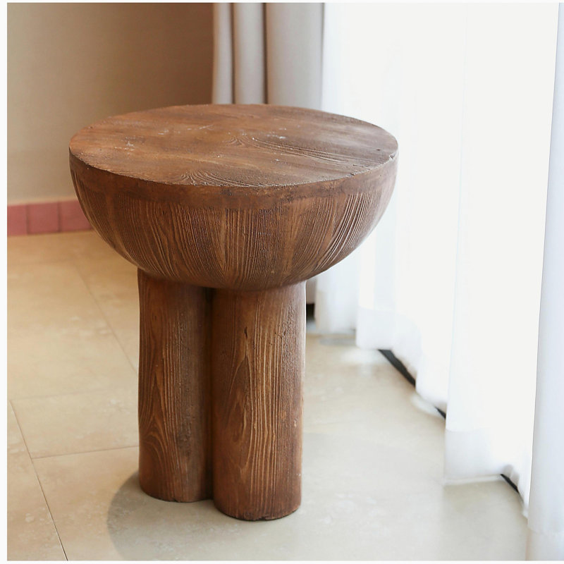 Iris Outdoor Patio Three-Legged Wood-Grain Round MGO Side Table, Brown