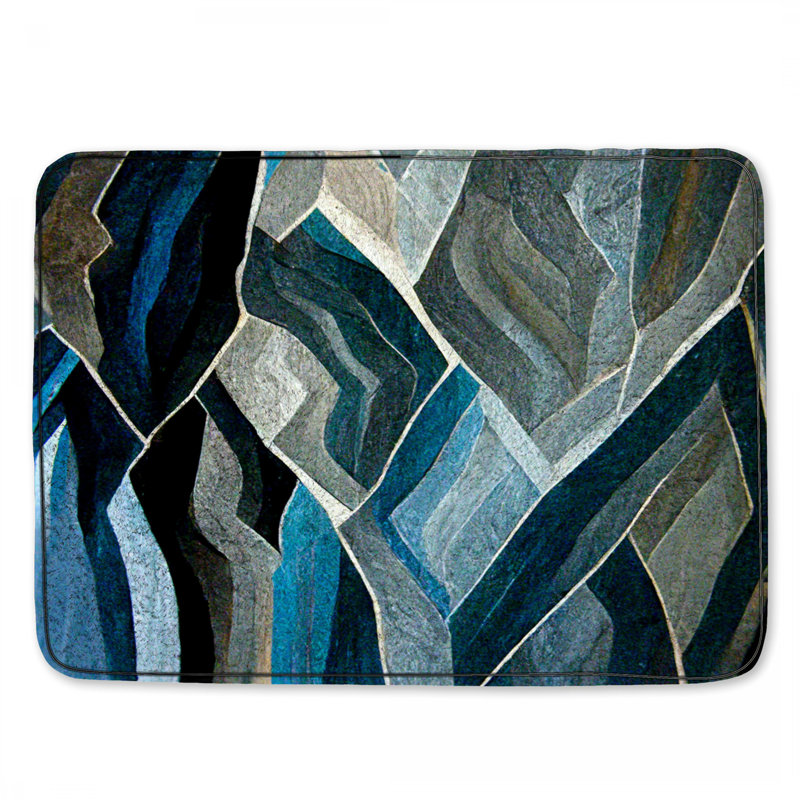 Abstract Bath Mat Art Bathroom Decor Modern, Single - 24" L x 17" W, Blue Geometric