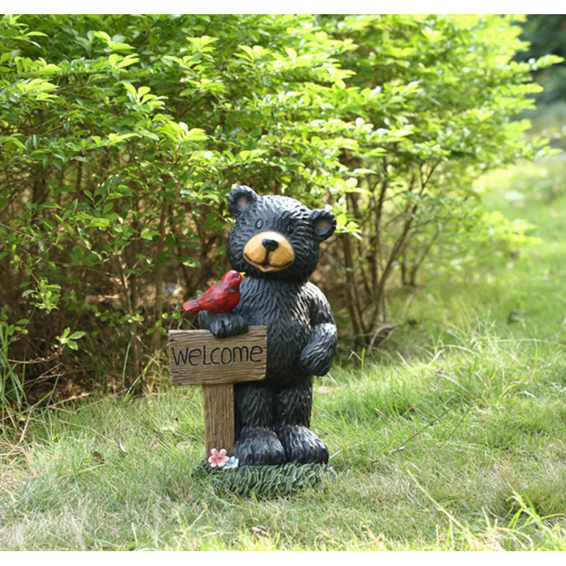  Bear Holding Welcome Sign Garden Statue