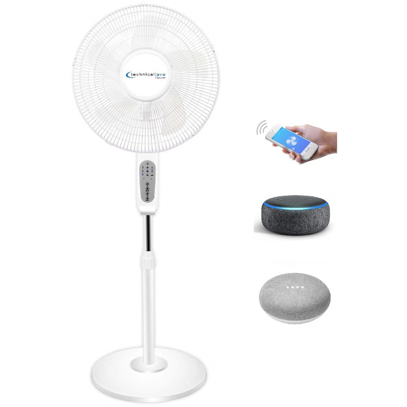 Ventilateur sur pied technique de 16 pouces avec fonction oscillant et compatible avec Amazon Alexa / Google Home Commande vocale Smart Home (noir)