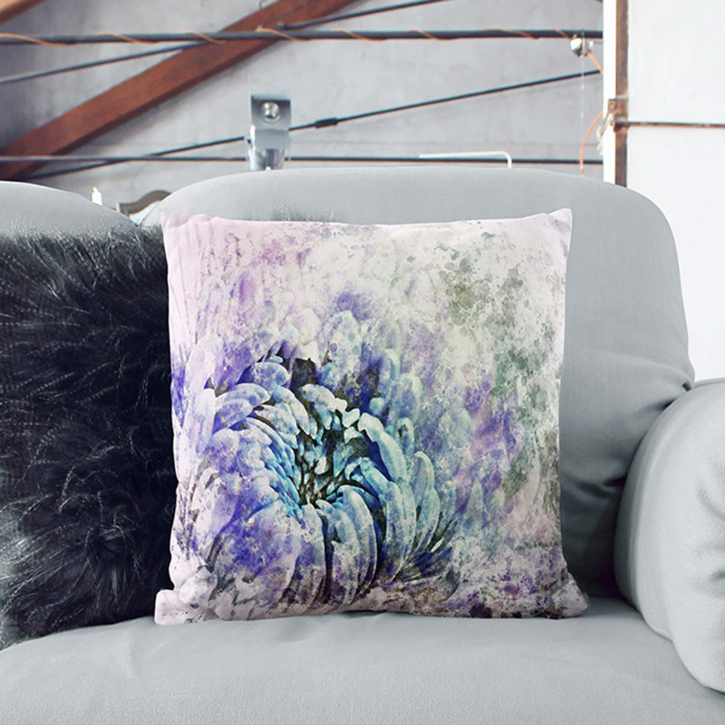 Lilac & Chrysanthemum in Abstract Cushion with Filling, Stone, 55cm H x 55cm W x 20cm D