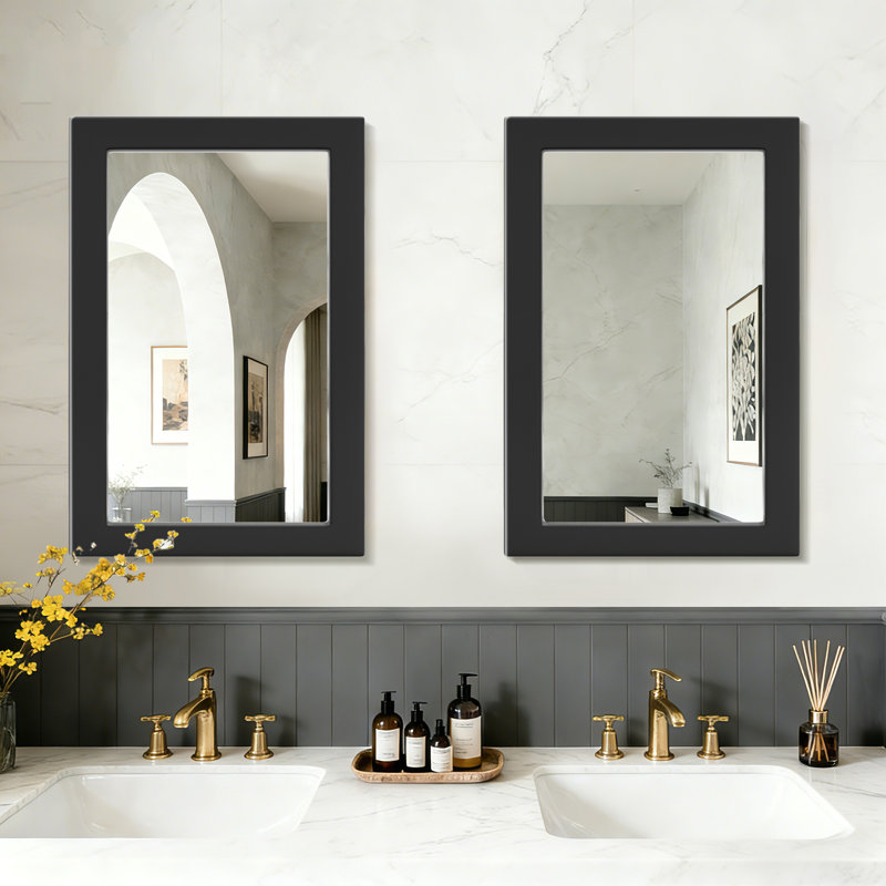 Wooden Frame Flat Mirror, Black, 36" x 24"