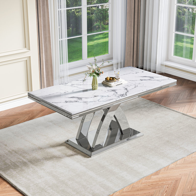 70.08" Metal Base Dining Table, SIlver
