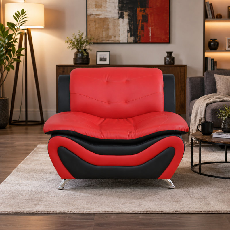 Fauteuil d'appoint en similicuir avec dossier capitonné, Noir / Rouge