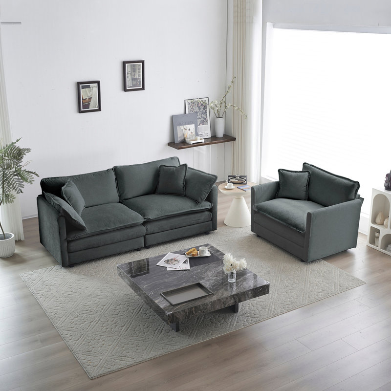 Et chaise d'appoint, 2 revêtus de chenille gris, bois, tissu haut, rembourrage confortable pour les meubles de détente, structure en bois massif, respirant