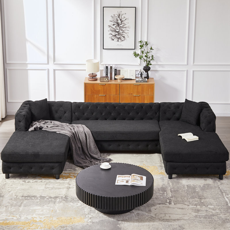 Canapé moderne en chenille trois pièces avec deux chaises longues, Chenille beige