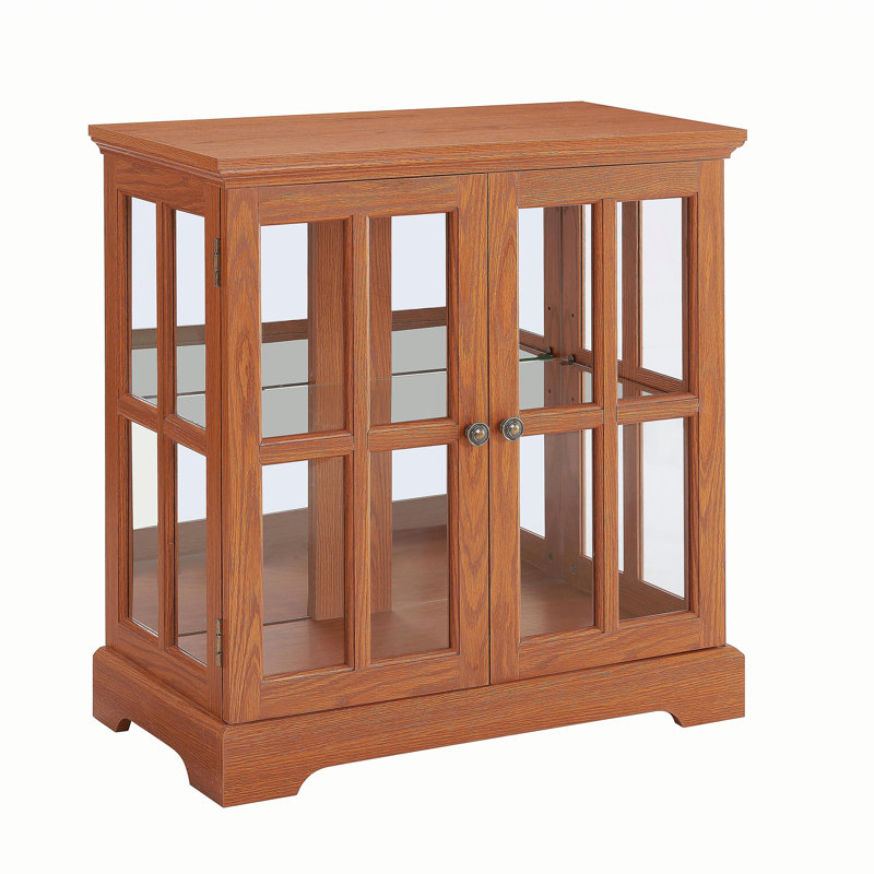 Élégante vitrine vitrée à DEL - Design rétro antique avec tablettes réglables et portes en treillis, bibliothèque élégante pour la décoration intérieure et rangement organisé - chêne