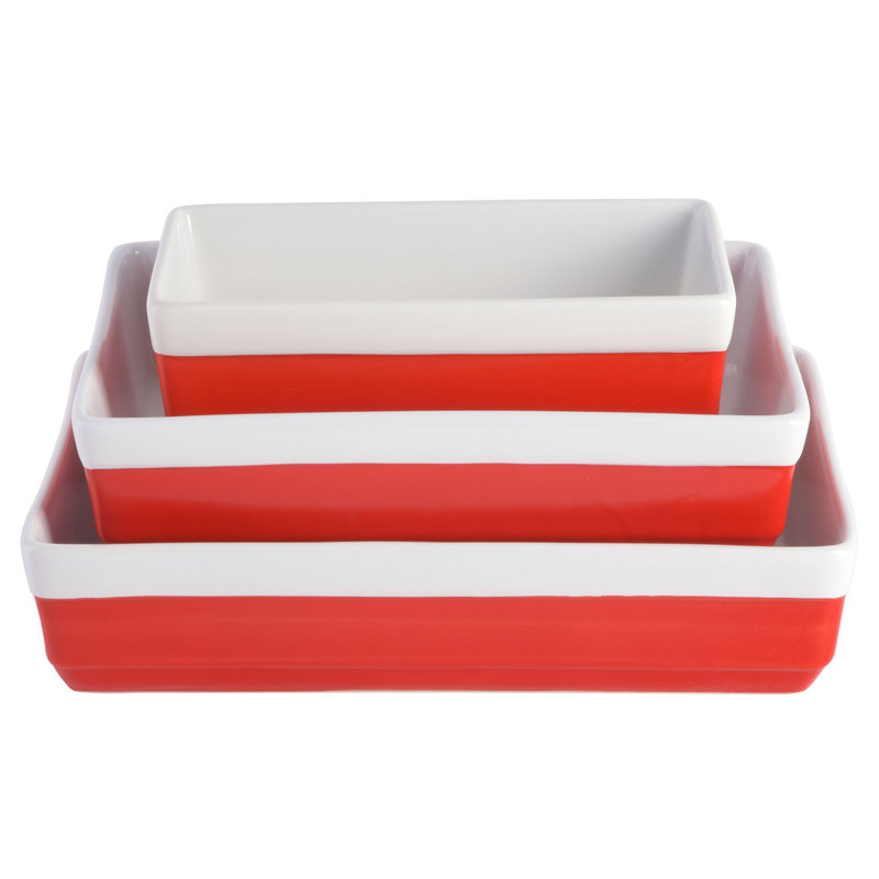 Ensemble de plats en grès 3 pièces Martha Stewart, Rouge