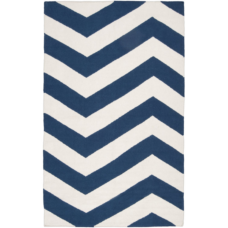 Tapis bleu marine en laine tissé à la main Asencio