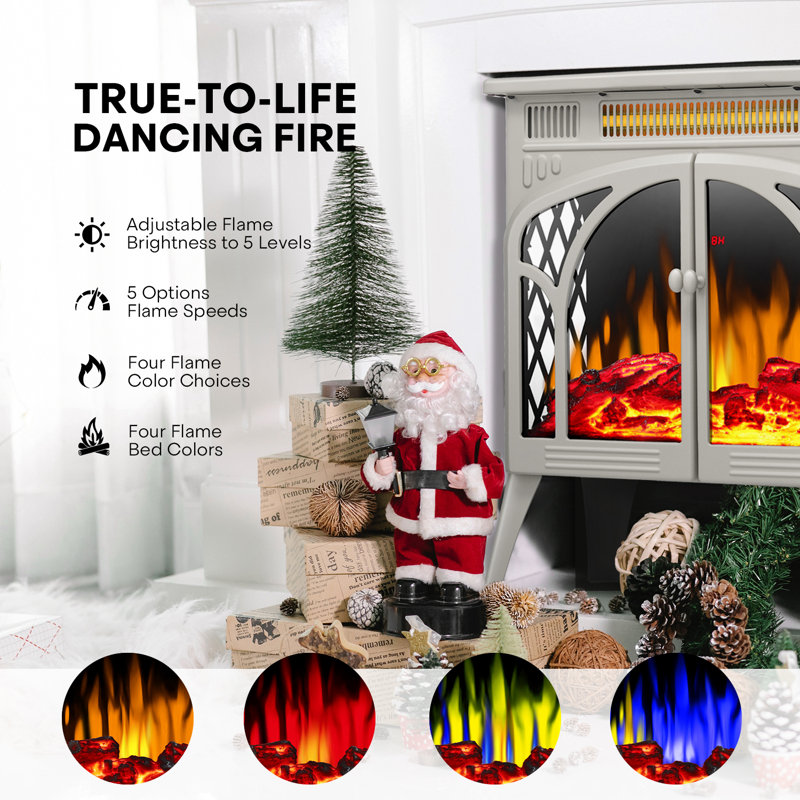 HAVATO 24" Electric Fireplace Stove - 3D Flame (12 Colours), Remote, 3-in-1 Heater + Timer, Safe for Bedroom , Beige