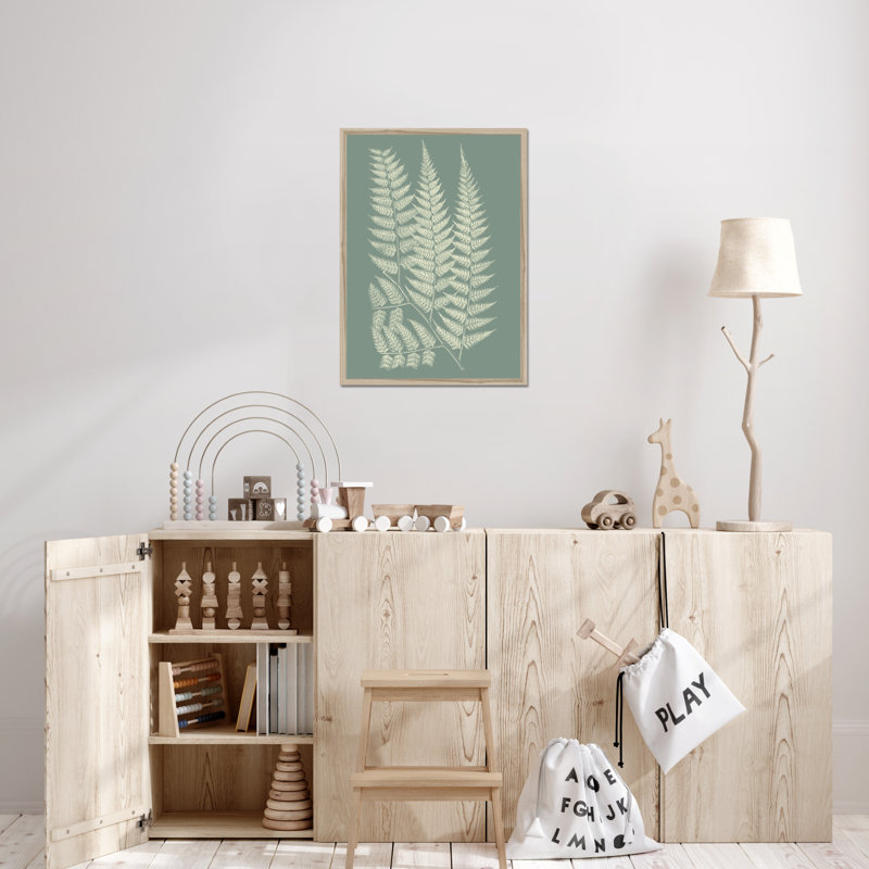 Ferns On Sage III by Vision Studio - Painting on Canvas, 50cm H x 34cm W, Natural Wood Framed Paper Print