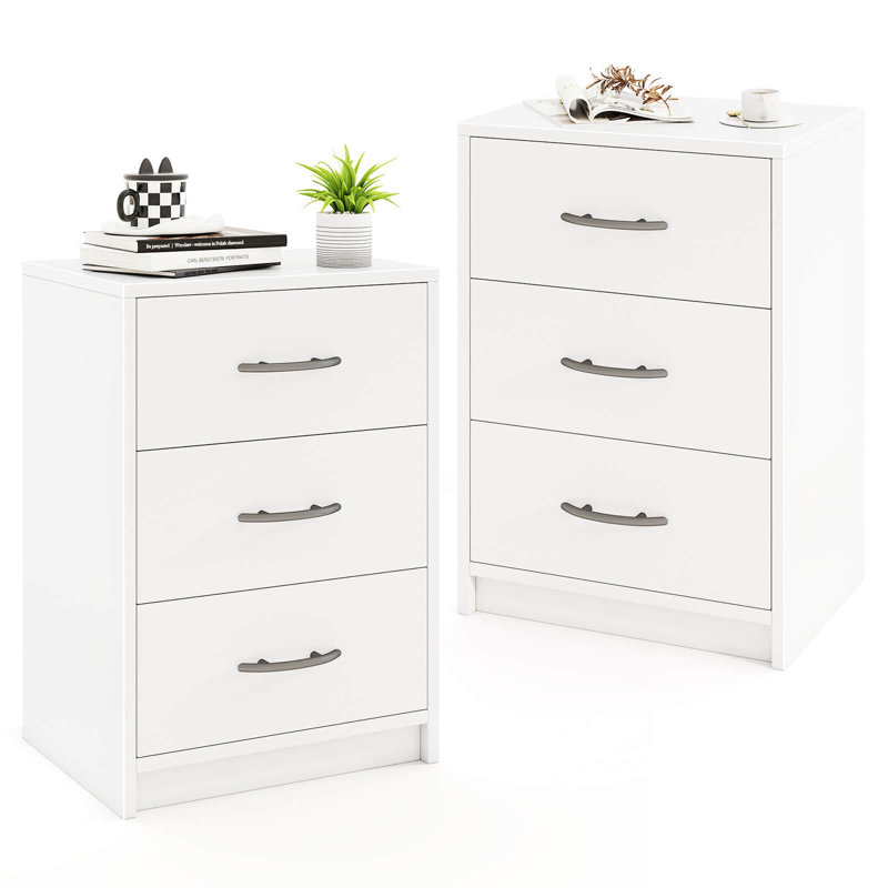 Table de chevet moderne à 3 tiroirs avec ensemble de rangement anti-basculement pour la chambre à coucher, Ensemble de 2