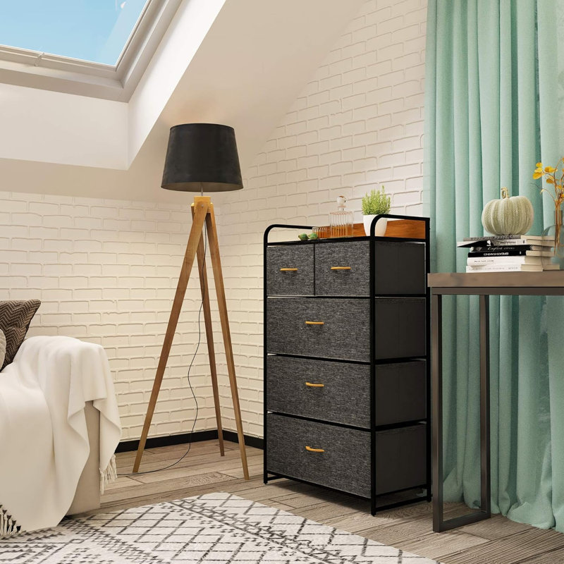 Commode 5 tiroirs Vinyette, Gris foncé / Noir