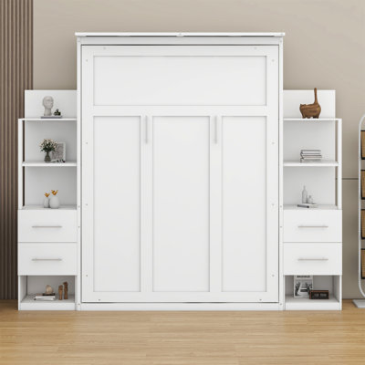 Murphy Bed Wall Bed With Shelves, Drawers And LED Lights