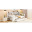 Lit de jour simple avec 3 tiroirs, bureau et ports en blanc - Bois élégant et tiroirs en pin pour une bonne nuit de sommeil-130576478-130576479