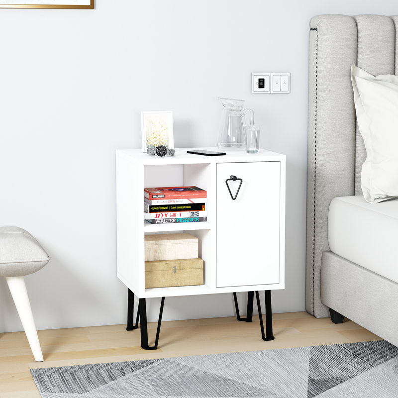 Niland 50cm W Particle Board Bedside Table, White