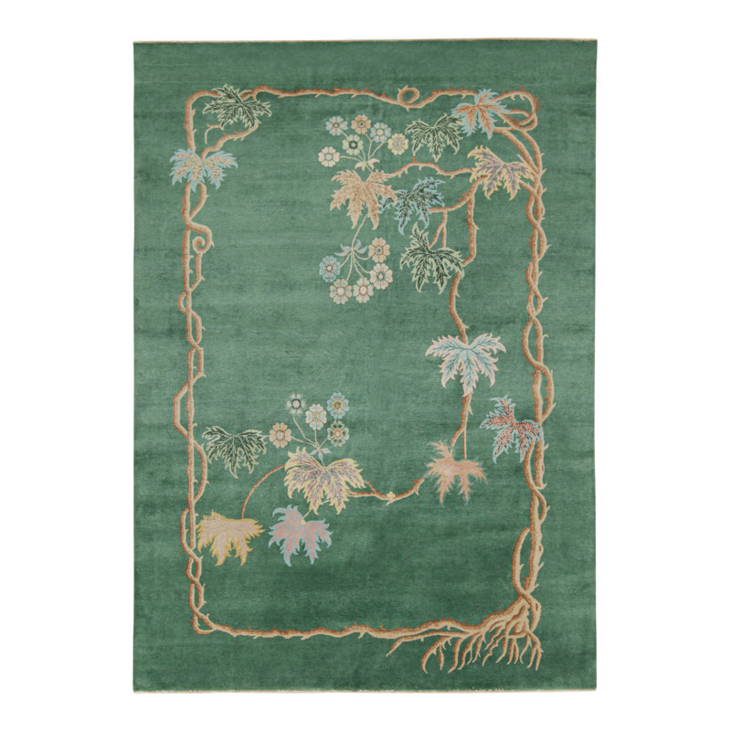 Hand Knotted Wool Floral Area Rug, Rectangle 13' x 19'