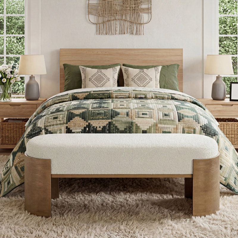 47.24" Upholstered Solid Wood Bench, End of Bed Bench for Bedroom