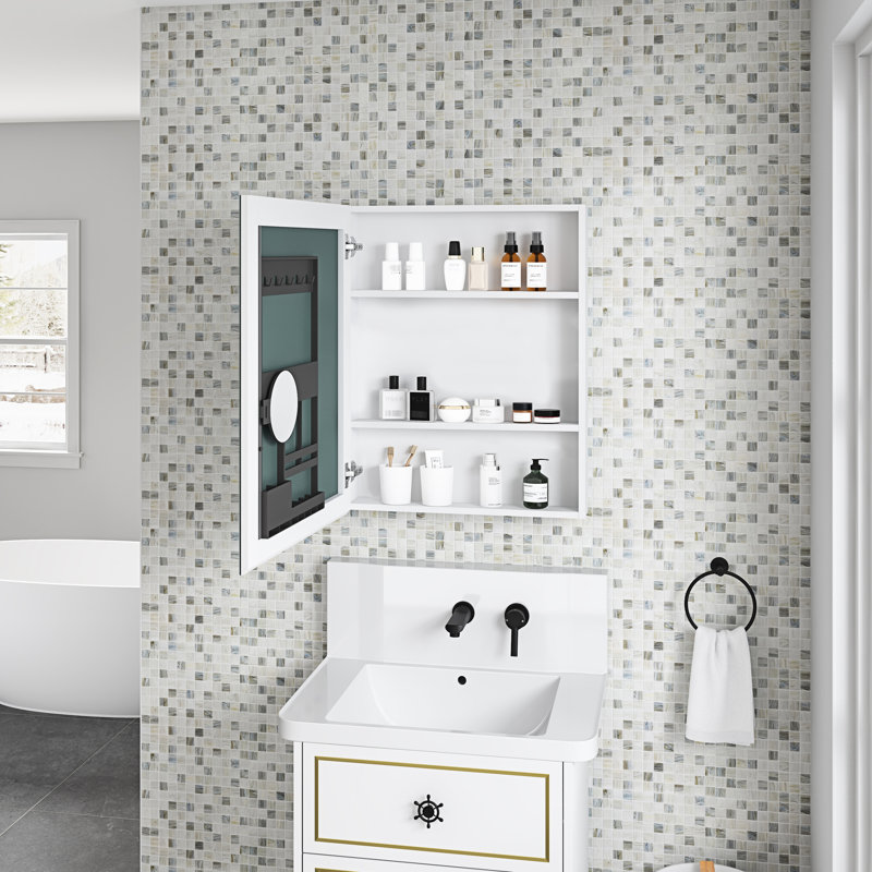 Armoire de salle de bain l 24 po x H 30 po avec miroir biseauté - compartiment à pharmacie blanc 24 po x 30 po