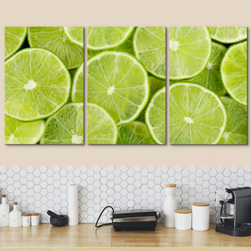 Clear Green Lemon Fruit Modern Wall Decor, Wrapped Canvas, 24" H x 48" W