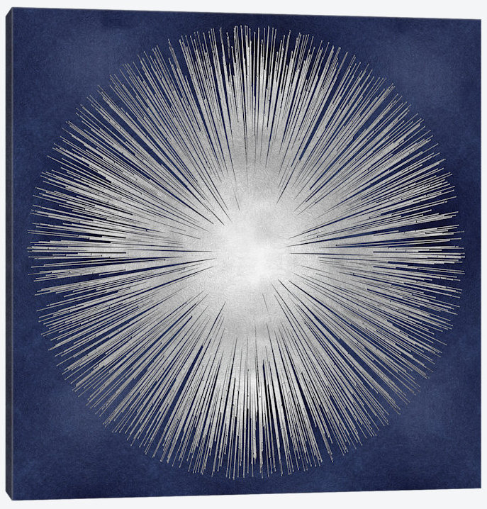 «Silver Sunburst On Blue I» par Abby Young, reproduction sur toile, H 26 po x l 26 po x p 1,5 po