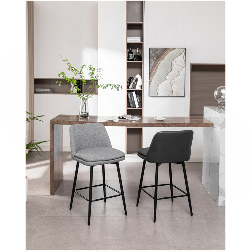 Ensemble de 2 tabourets de bar pivotants à hauteur de comptoir, tabourets de bar pivotants à 360 ° avec dossier et pieds en métal, siège d'une hauteur de 25,6 po, tabourets de comptoir pour îlot de cuisine et pub, toile de lin, gris