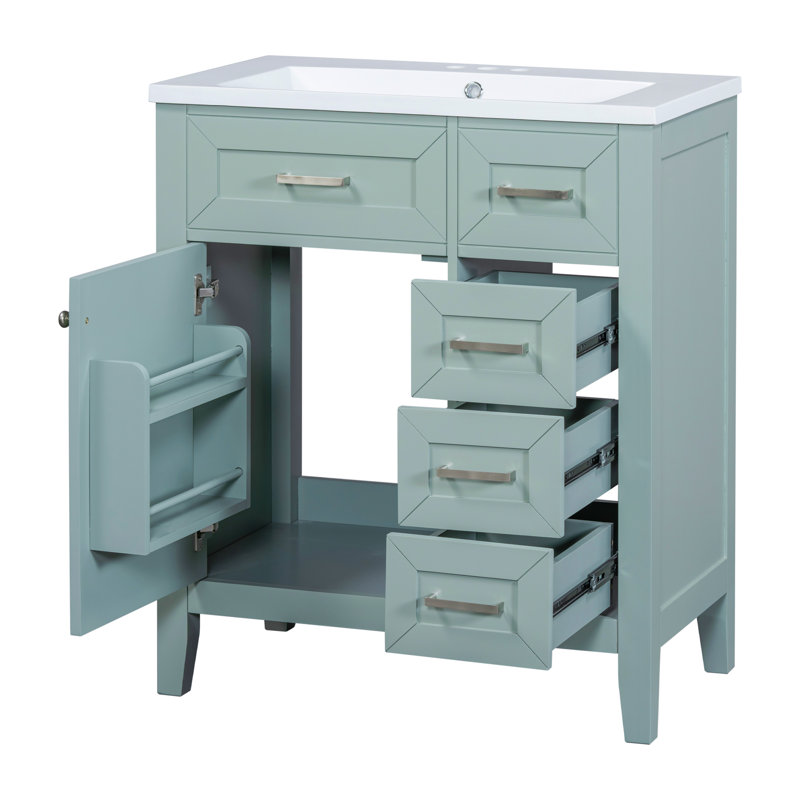 Meuble-lavabo moderne Evinor de 30 po avec structure en bois massif et lavabo en céramique, Vert