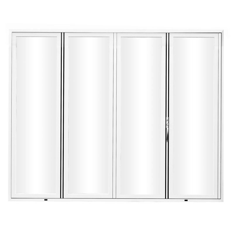 Porte pliante 4 panneaux en aluminium blanc lisse avec charnières et roulettes cachées KaMic Elite-Fold, Blanc