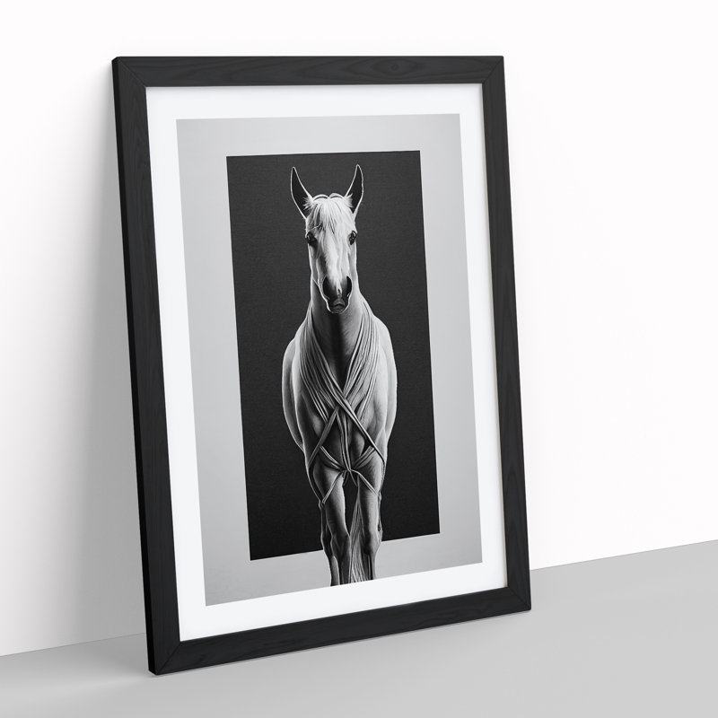 Monochrome Horse No.1 - Single Picture Frame Painting, 64cm H x 46cm W x 2cm D, Black