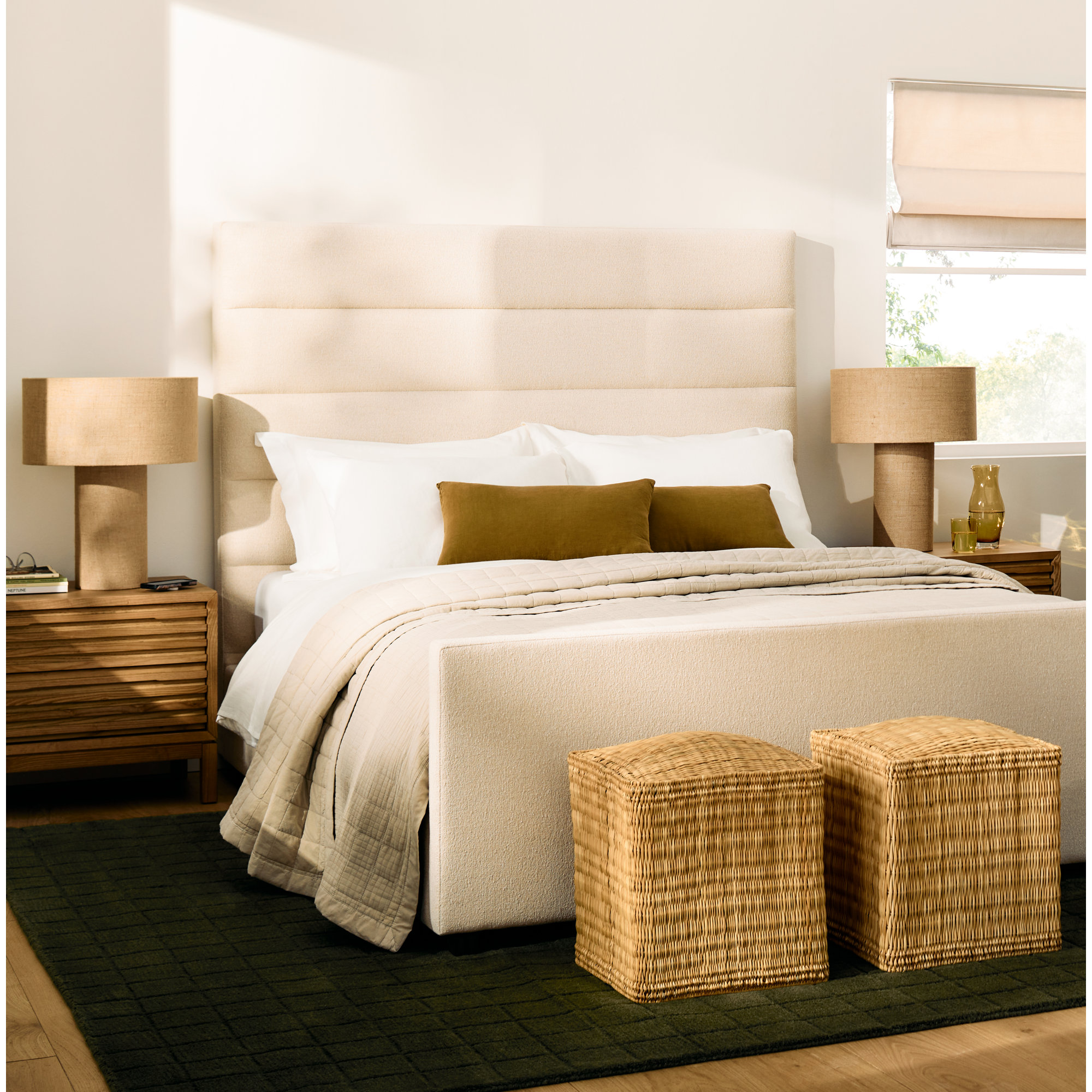 AllModern Contour Hand Loomed Wool Geometric Green Area Rug, Rectangle 7'10" x 10'