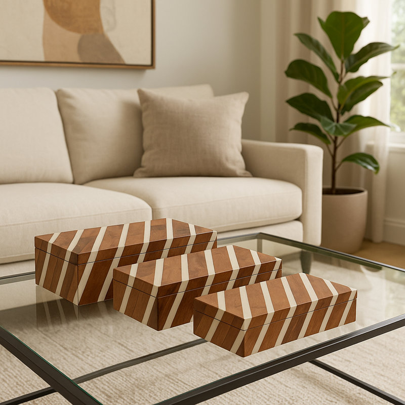 Boîte de rangement décorative avec motif de lignes diagonales pour la décoration intérieure