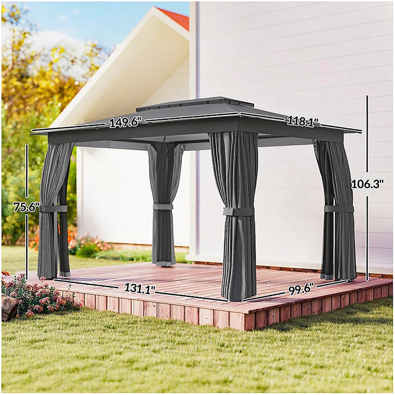 Double-Tier Soft Top Patio Gazebo Shelter, Gray