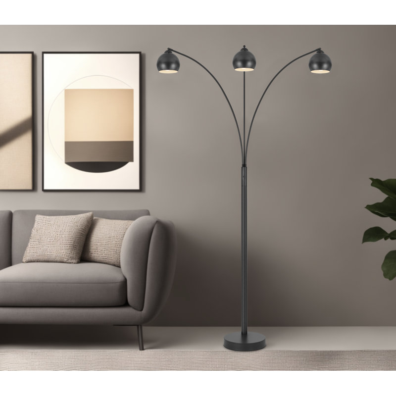 60W x 3, 3 way Richford arc floor lamp with metal shades and heavy weight based