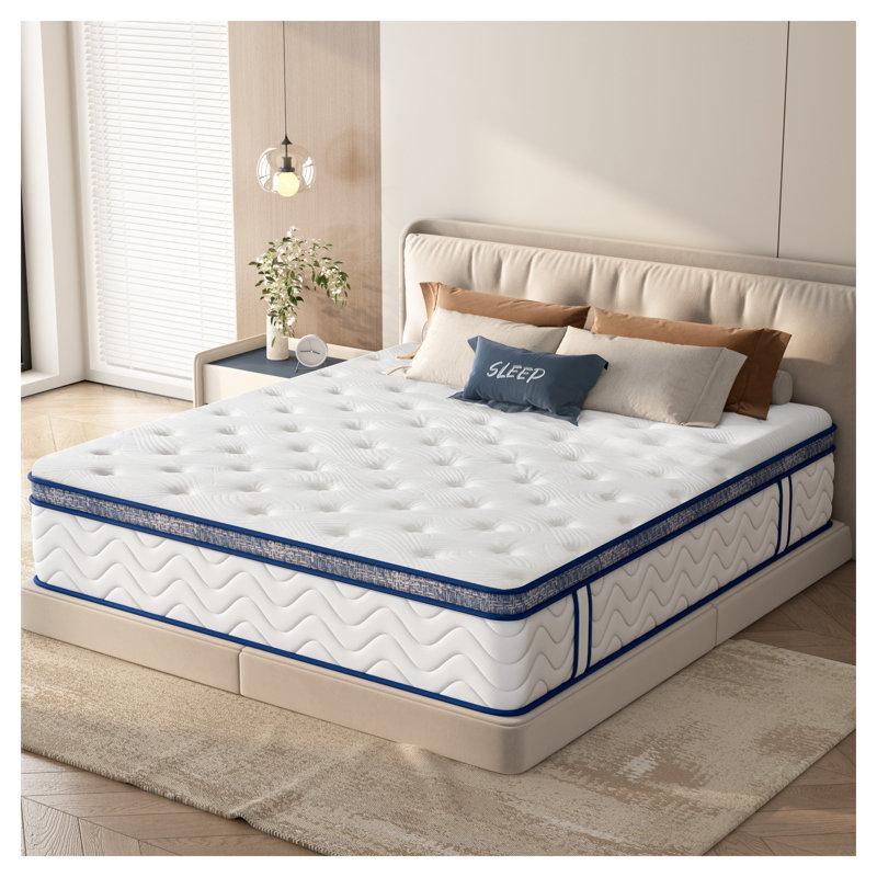 Grand matelas hybride de 10 pouces avec ressorts ensachés individuellement, housse en coton