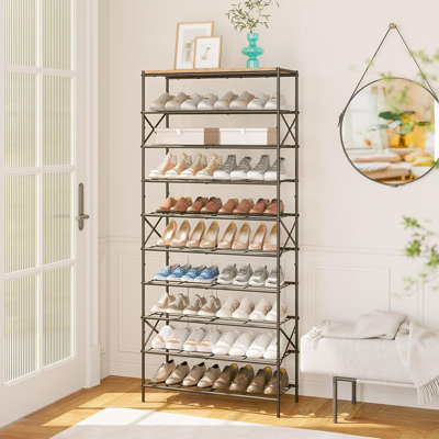 Large Capacity Shoe Storage Organizer For 40 Pairs – Metal Shoe Rack With Shelf For Entryway, Hallway, Closet & Garage – Rustic Brown/Black (TXJ010H)