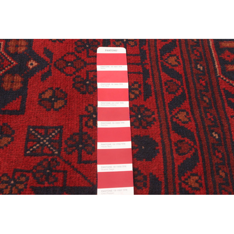 Tapis rouge en laine noué à la main de conception unique 4 pi 11 po x 6 pi 5 po nouvel âge Morentz