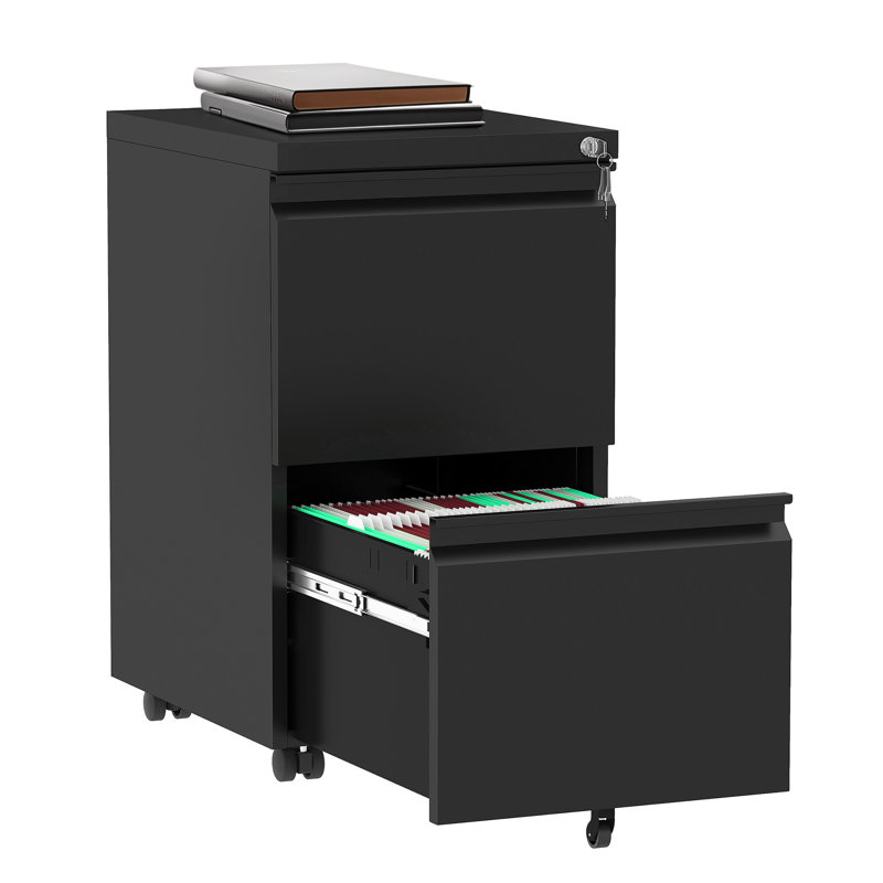39 cm W 2 -Drawer - Drawer Wheels / Casters included Mobile Steel Filing Cabinet, Black