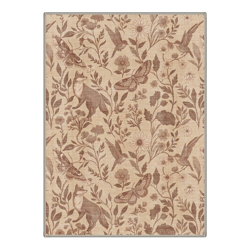 Tapis de salon botanique rétro avec motif de renard et de cottagecore, Rectangle 120 po x 96 po