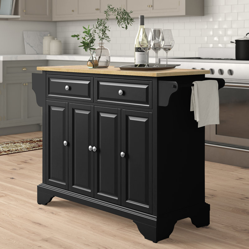 Bert Solid Wood Top Kitchen Island, Black
