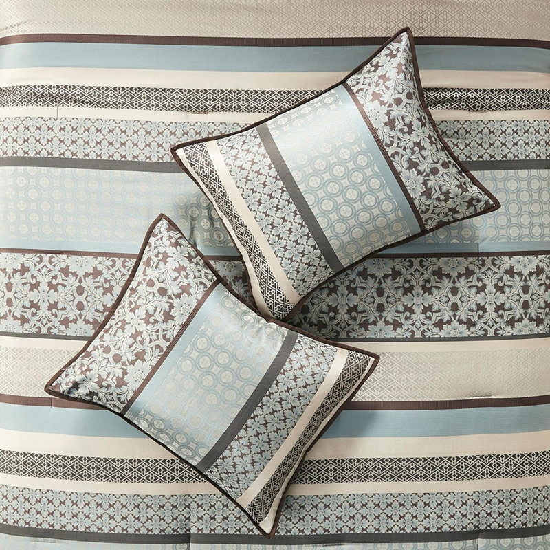 Ensemble d'édredon en polyester jacquard 7 pièces, Bleu, Grand édredon et 6 pièces supplémentaires
